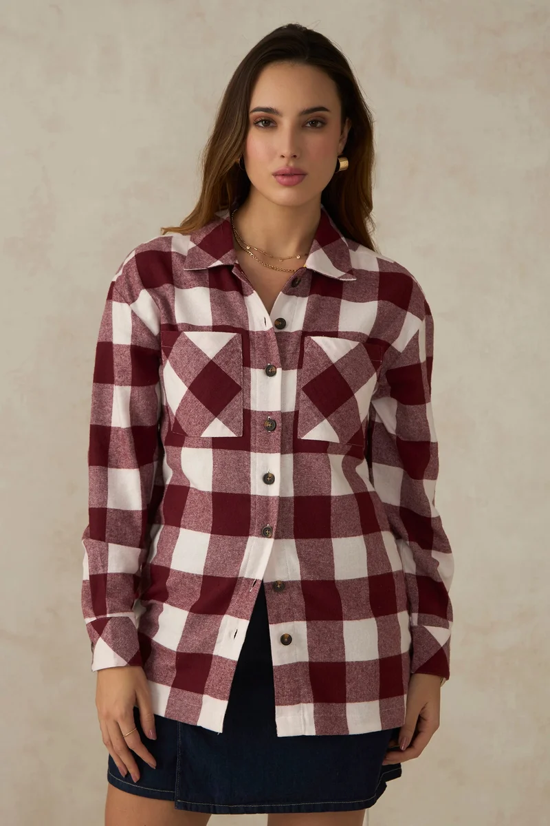 فيرجيو Cotton Plaid Daywear Shacket for Women