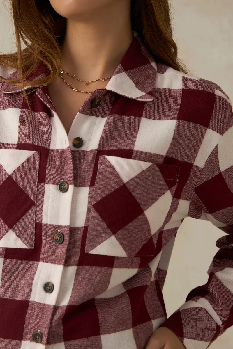 فيرجيو Cotton Plaid Daywear Shacket for Women