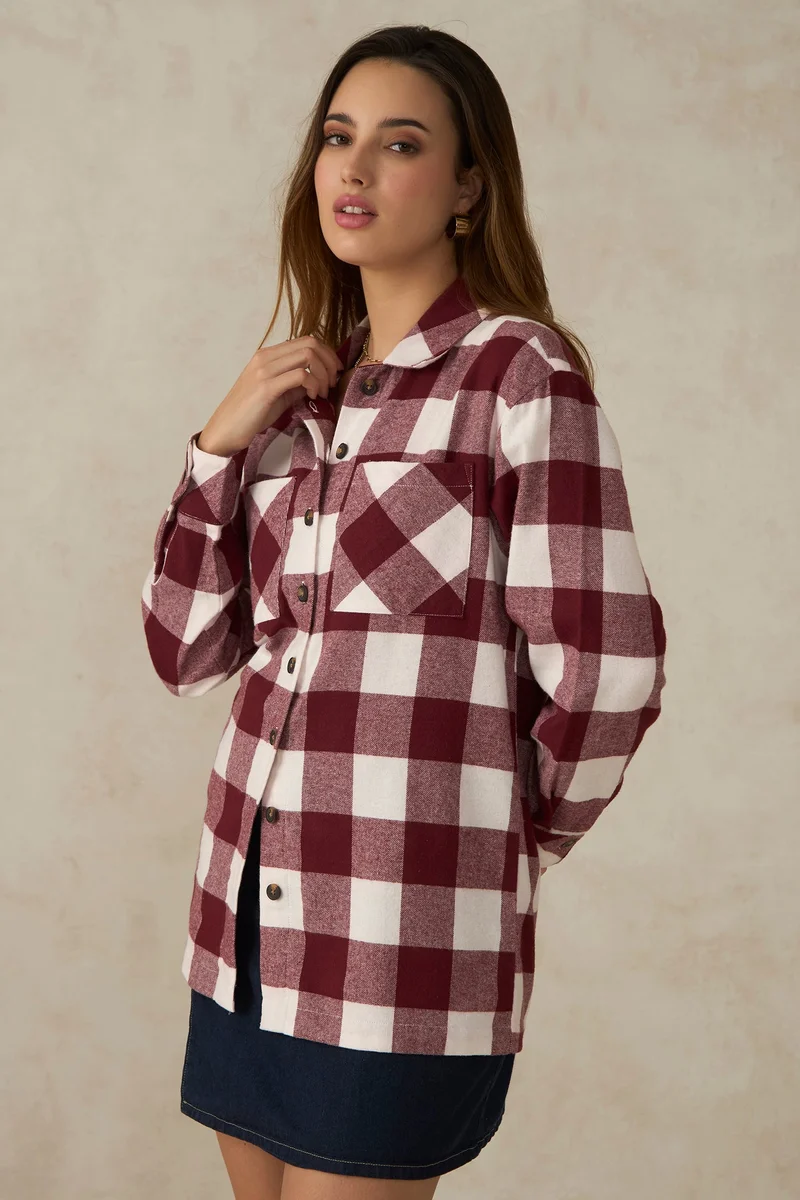 فيرجيو Cotton Plaid Daywear Shacket for Women