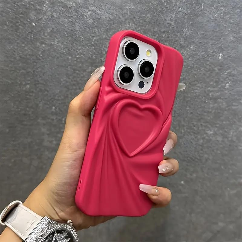 COVERLY Heart Shape Design Back Case Cover for iPhone 15 | 3D Embossed Wrinkle Cute Silk Pattern | Love Trendy Matte TPU | Soft Silicone Fashion Aesthetic Cover for Girls & Women (Pink, Shockproof) - Image 5