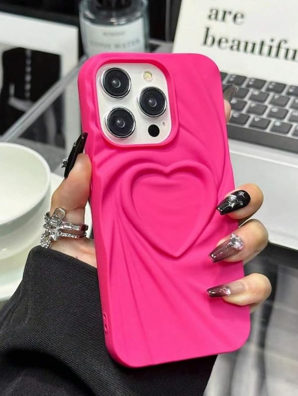 COVERLY Heart Shape Design Back Case Cover for iPhone 15 | 3D Embossed Wrinkle Cute Silk Pattern | Love Trendy Matte TPU | Soft Silicone Fashion Aesthetic Cover for Girls & Women (Pink, Shockproof) - Image 2