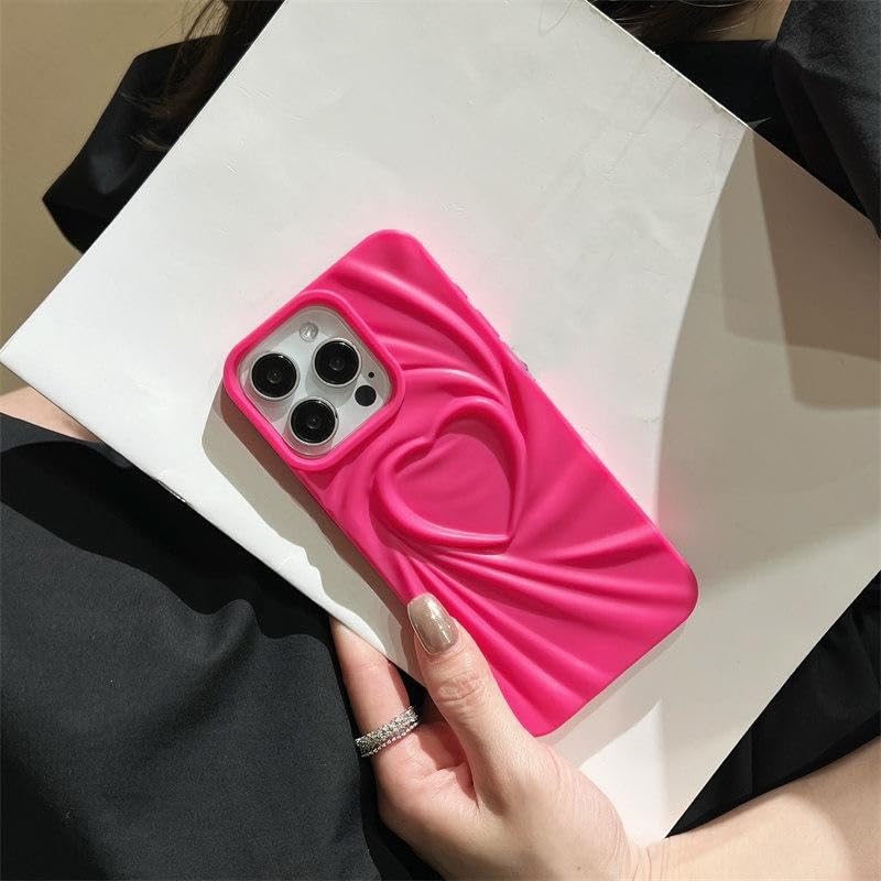 COVERLY Heart Shape Design Back Case Cover for iPhone 15 | 3D Embossed Wrinkle Cute Silk Pattern | Love Trendy Matte TPU | Soft Silicone Fashion Aesthetic Cover for Girls & Women (Pink, Shockproof) - Image 3