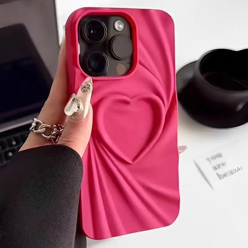 COVERLY Heart Shape Design Back Case Cover for iPhone 15 | 3D Embossed Wrinkle Cute Silk Pattern | Love Trendy Matte TPU | Soft Silicone Fashion Aesthetic Cover for Girls & Women (Pink, Shockproof) - Image 1