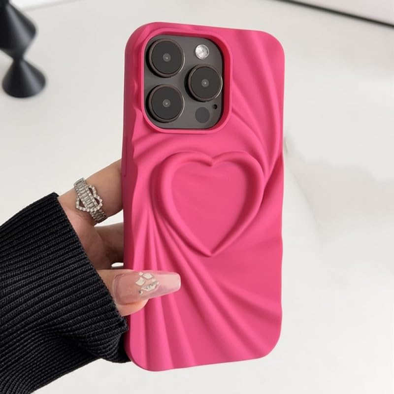 COVERLY Heart Shape Design Back Case Cover for iPhone 15 | 3D Embossed Wrinkle Cute Silk Pattern | Love Trendy Matte TPU | Soft Silicone Fashion Aesthetic Cover for Girls & Women (Pink, Shockproof) - Image 4