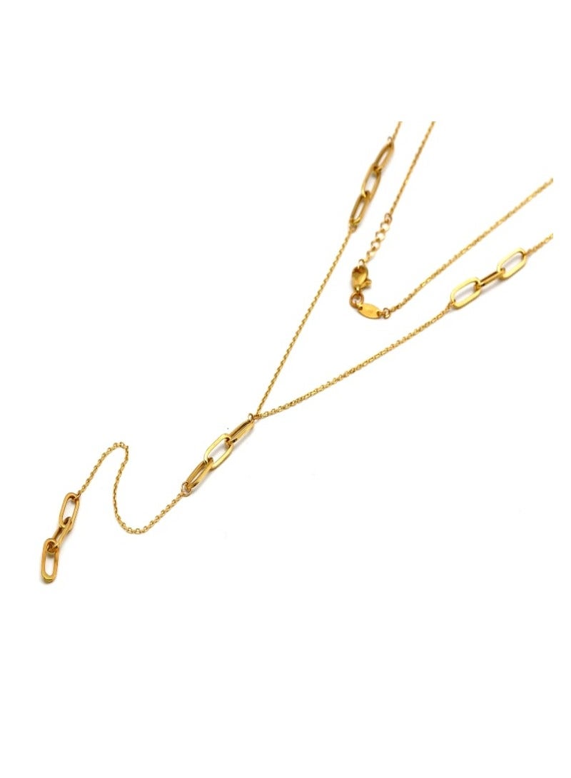 Gold Zone Real Gold Paper Clip Dangler Long Necklace - Image 2