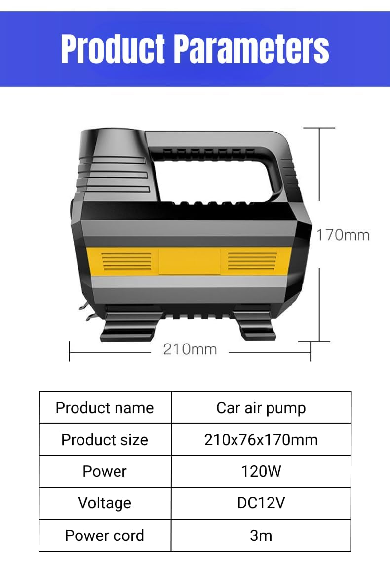 Ash  Roh ASH & ROH High-Speed Air Compressor Pump with Digital & Analog Pressure Display, Bright LED, and Nozzle Accessories for Quick Inflation Vehicles Cars, Bikes (Digital) - Image 4