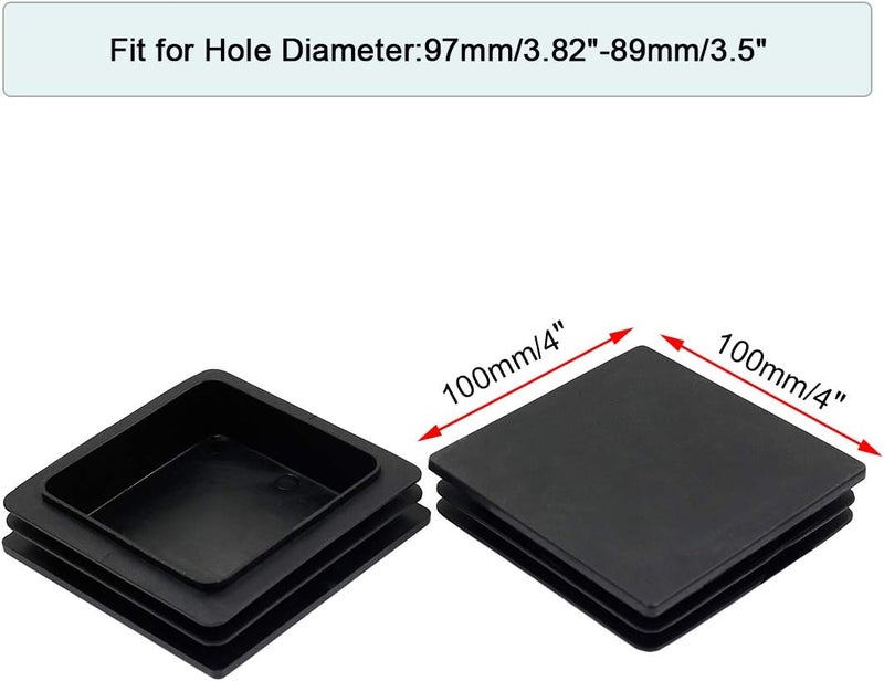Suiwotin 4Pack 100mm (4 Inch) Square Plastic Plugs, End Caps for Square Tubing/Black - Image 2