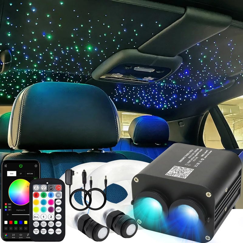 AZIMOM Dual Color 20W Twinkle 1200pcs Fiber Optic Starlight Headliner Kits 003in 131ft Fiber Strands End Glow Sound Activated Remote APP Control RGBW Light Source Home Ceiling Car Headliner Dcor
