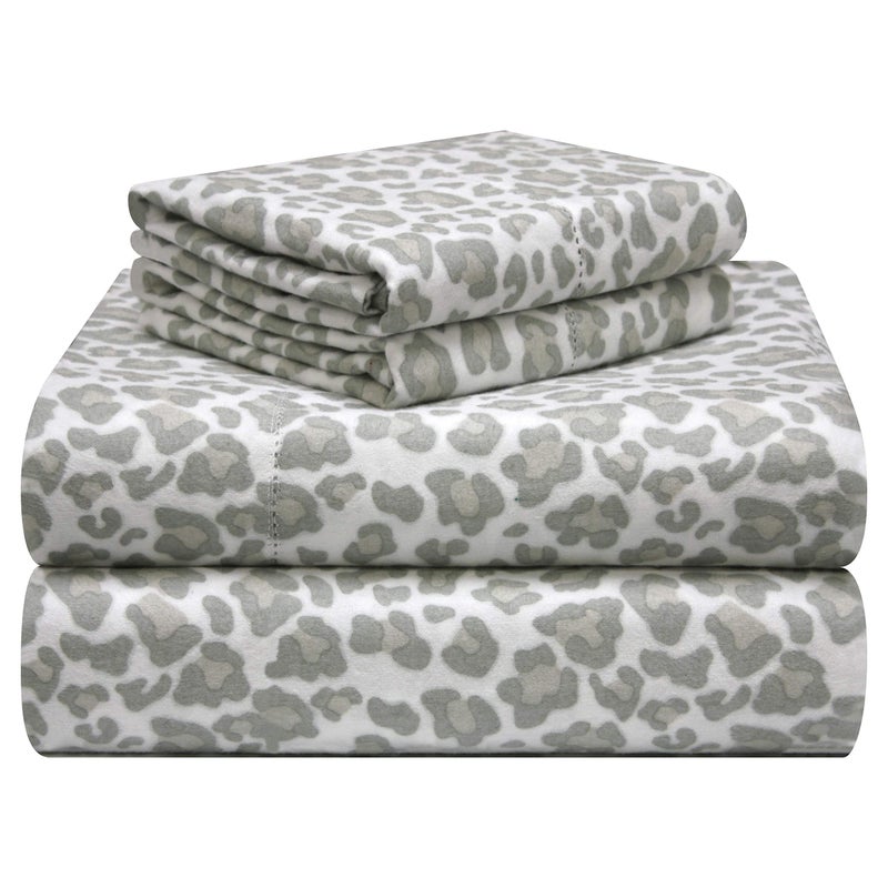 Pointehaven 180 GSM Velvet Feel Luxury Cotton Printed Flannel Sheet Set Cal King Leopard