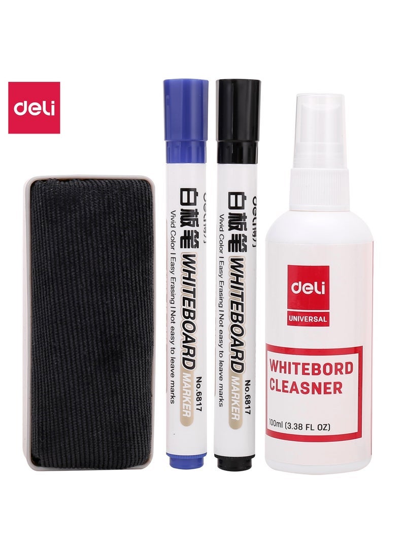 Deli E7839 Whiteboard Cleaning Set – Markers + Cleaning Spray Kit - Image 1