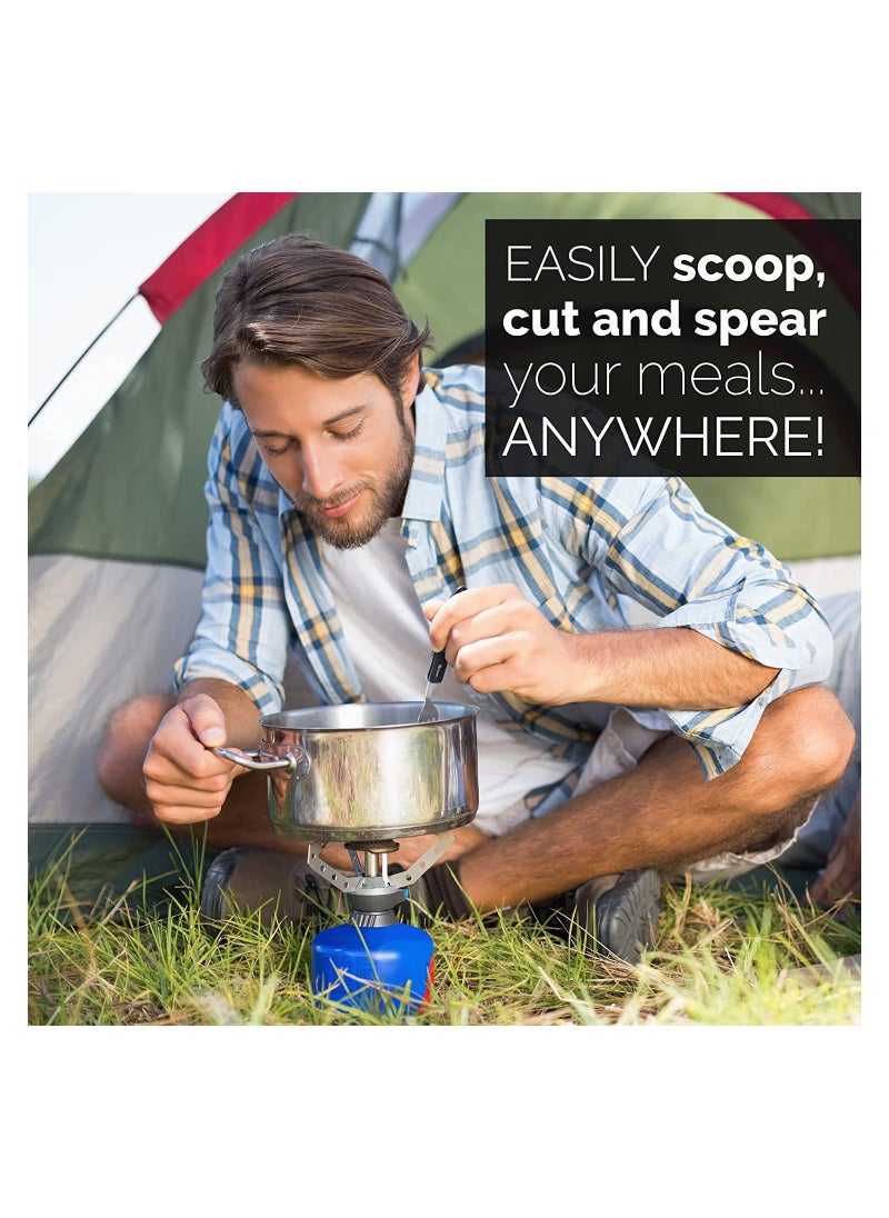 SYOSI - 4-in-1 Camping Utensils, 2 Pack Portable Stainless Steel Spoon, Fork, Knife & Bottle Opener Combo Set, for Travel, Backpacking Cutlery Multitool, Folding Knife and Fork Spoon Combination (Green) - Image 1