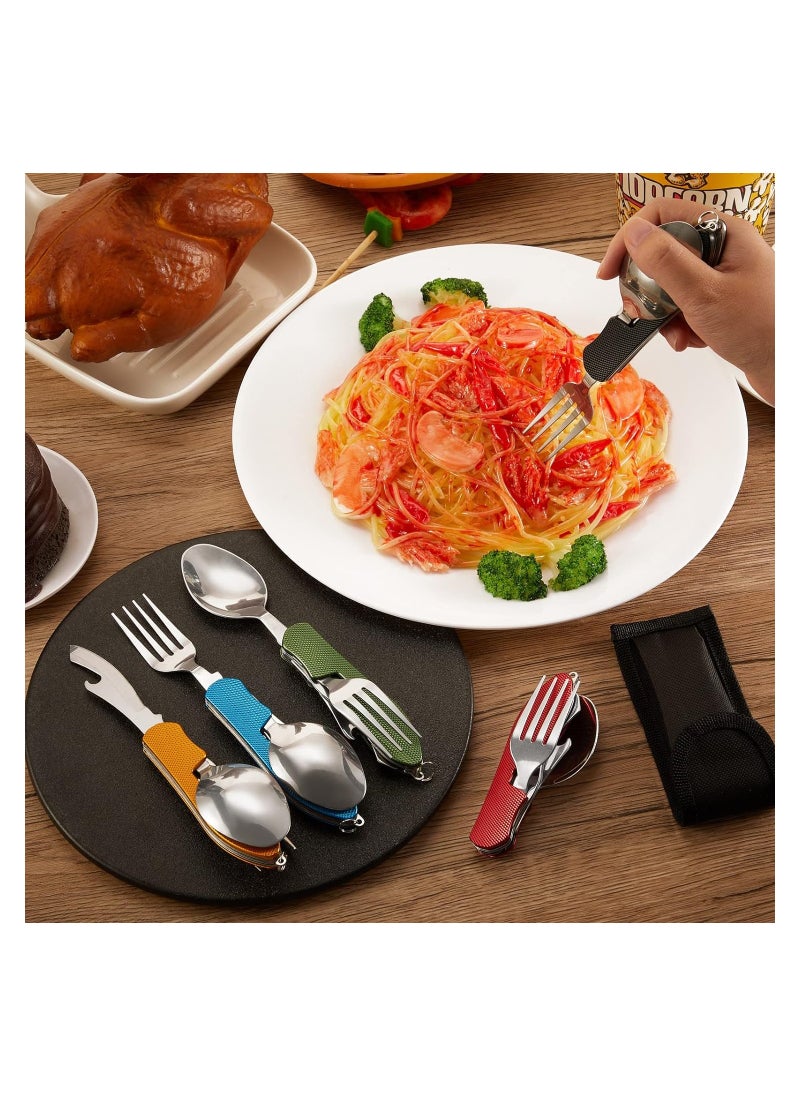SYOSI - 4-in-1 Camping Utensils, 2 Pack Portable Stainless Steel Spoon, Fork, Knife & Bottle Opener Combo Set, for Travel, Backpacking Cutlery Multitool, Folding Knife and Fork Spoon Combination (Green) - Image 1