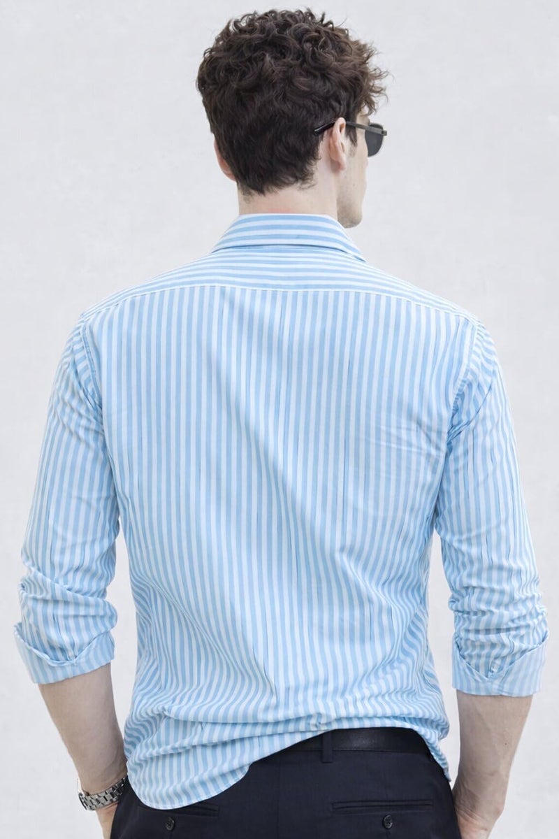 U TURN Men's Casual Printed Striped Stylish Latest Formal Shirt for Men Plus Size Shirt for Men (in, Alpha, 2XL, SkyBlue Stripe) - Image 3