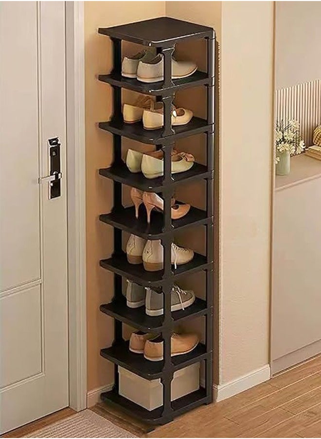 RollsTimi  9 Tier Shoe Rack Space Saving Organizer for Large Shoes,Narrow Shoe Rack, Stackable Shelf,Black  - Image 1