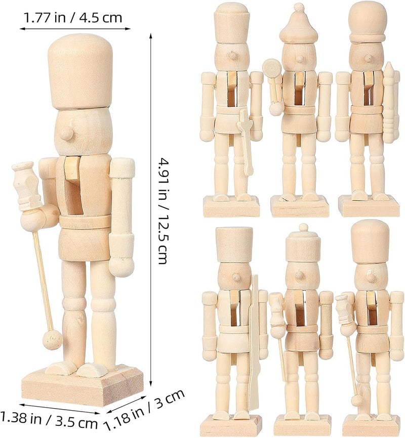 Toyvian 6pcs 12cm DIY Wooden Nutcracker Puppet Set, Unpainted Christmas Nutcracker Soldier Dolls for Tabletop Decoration and Holiday Craft Projects Random Style - Image 2