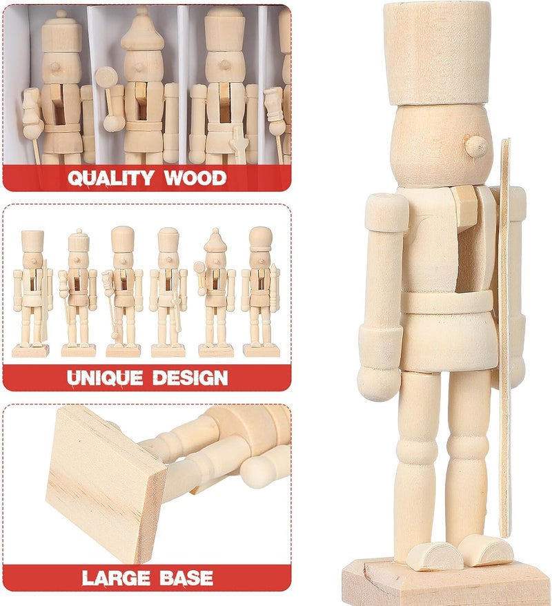 Toyvian 6pcs 12cm DIY Wooden Nutcracker Puppet Set, Unpainted Christmas Nutcracker Soldier Dolls for Tabletop Decoration and Holiday Craft Projects Random Style - Image 3