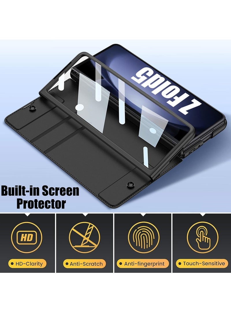 Excefore for Samsung Galaxy Z Fold 5 Case with S Pen Holder, Luxury Leather 360° Shockproof Protection Case, 2 Card Holder, Screen Protector, Hinge Protection, Wireless Charging, Leather Cover 5G 2023 - Image 4