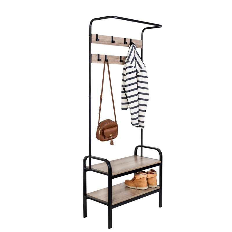 honeycando HoneyCanDo Entryway Bench with Coat Hooks and Shoe Storage Willow Gray SHF08746 Black