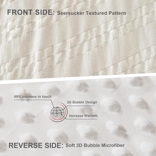 tohrisa Boho Comforter Set Twin Size Striped Pleats Bohemian Seersucker Bedding Set All Season Soft Cozy 2 Pieces Quilt with 1 Pillowcase(68"X90" White) - Image 3