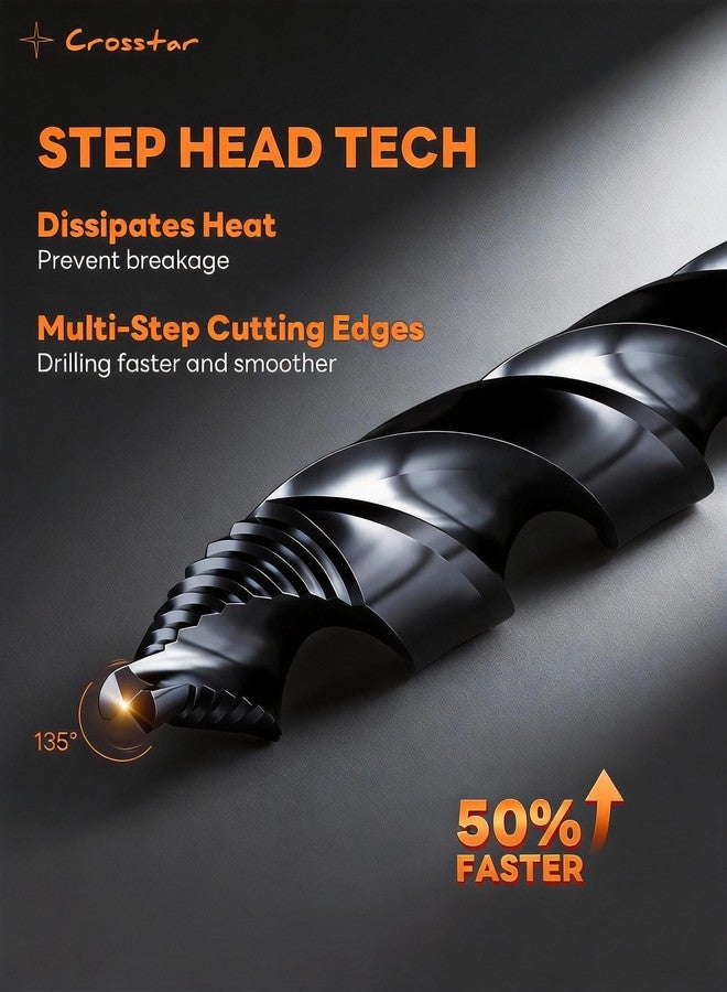 Crosstar Cobalt Stepped Point Drill Bit Set-21pcs 1/16"-1/2" TiAlN Coated Step Drill Head,M35 HSS Jobber Bits,No Pre-Drilling,3-Flat Shank,with Indexed Storage Case,Precise Drilling,for Hardened Steel - Image 2