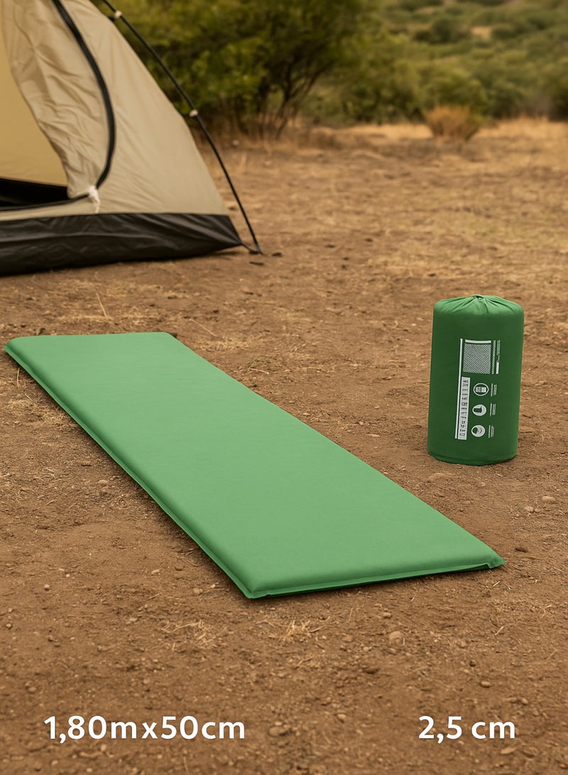 بست واي مرتبة تخييم قابلة للنفخ الذاتي – سهلة الطي والتخزين – فرشة تخيم في كيس مدمج – خفيفة ومريحة للنوم أثناء الرحلات البرية والتخييم – لون أخضر 26-68058 - Image 1