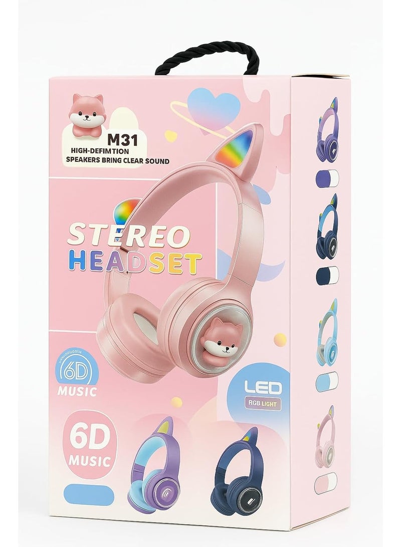 M31 Bluetooth Cat Ear Headphones with LED Light RGB – High Definition Stereo Sound  – Comfortable for Kids & Adults - Image 2