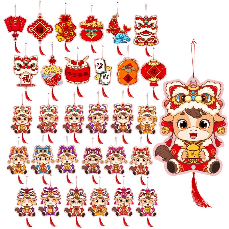Biswiter Chinese New Year Decorations 2026, Pre-Assembled Horse Lunar New Year Tree Hanging Ornaments with Chinese Knot Pendants, 30Pcs Spring Festival Good Luck Party Decor Supplies for Tree Car Wall - Image 1