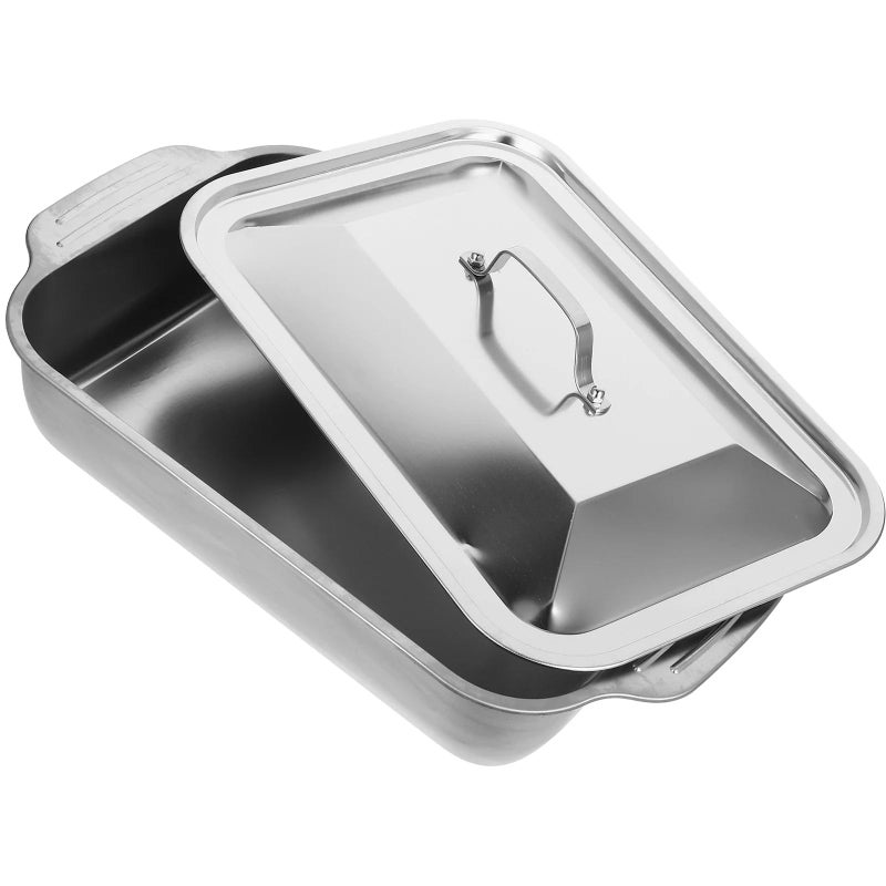 Swejos Swejos Stainless Steel Roasting Pan Casserole Dish with Lid Fish Roaster Tray Rectangular Seafood Pan Kitchen Serving Dish (Pack of 1)  - Image 1