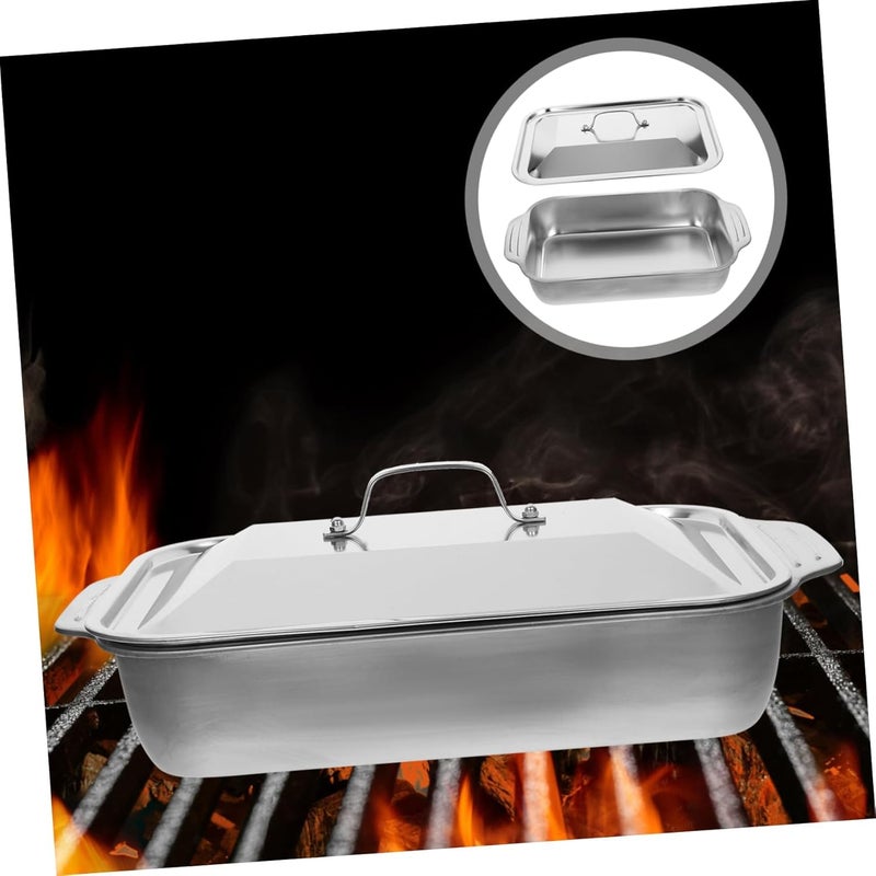 Swejos Swejos Stainless Steel Roasting Pan Casserole Dish with Lid Fish Roaster Tray Rectangular Seafood Pan Kitchen Serving Dish (Pack of 1)  - Image 3