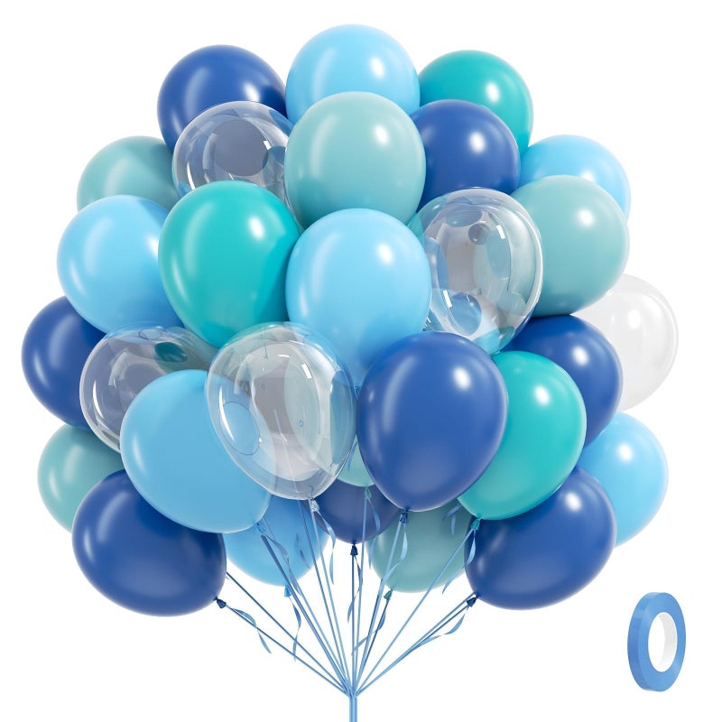 Leraqertra 60pcs Under the Sea Balloons, Ocean Balloon with Light Blue Dusty Blue Teal Clear Balloons for Ocean Themed Under the Sea Baby Shower Birthday Party Decorations - Image 1