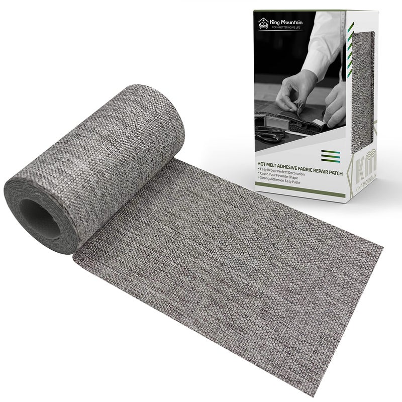 King Mountain Premium Linen Fabric Ironon Repair Patch InsideOutside 3x60 With Backing Glue Decorative Kit Medium Grey