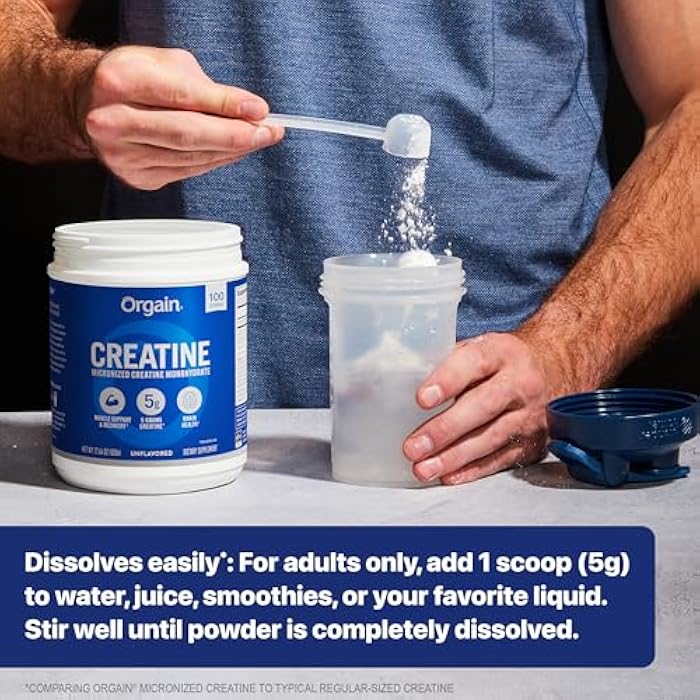 Orgain Creatine Monohydrate Micronized Powder, 100 Servings, Unflavored, Supports Muscle Growth, Post Workout Recovery and Brain Health, No Artificial Additives, for Men & Women, Vegan - Image 5
