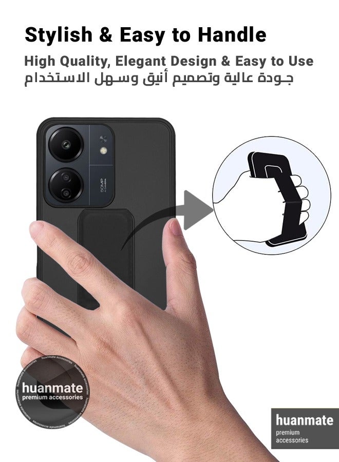 هووانميت حافظة لهاتف شاومي ريدمي 13 سي 4 جي، حافظة مغناطيسية ممتازة مع حامل مقبض يدوي ومسند - غطاء أنيق وعملي لقبضة معززة وراحة مطلقة وتجربة مشاهدة بدون استخدام اليدين - أسود - Image 3