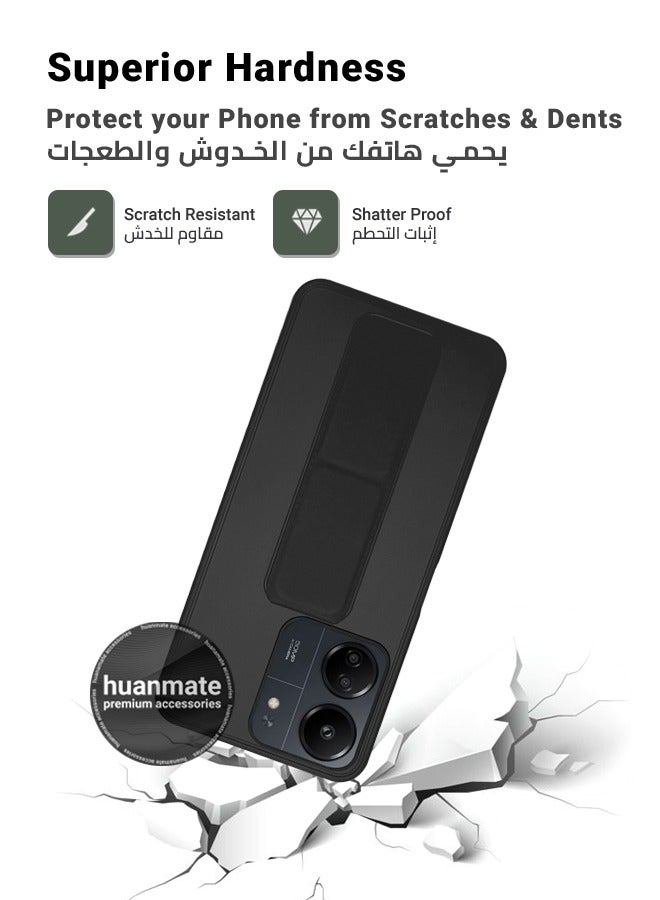 هووانميت حافظة لهاتف شاومي ريدمي 13 سي 4 جي، حافظة مغناطيسية ممتازة مع حامل مقبض يدوي ومسند - غطاء أنيق وعملي لقبضة معززة وراحة مطلقة وتجربة مشاهدة بدون استخدام اليدين - أسود - Image 4