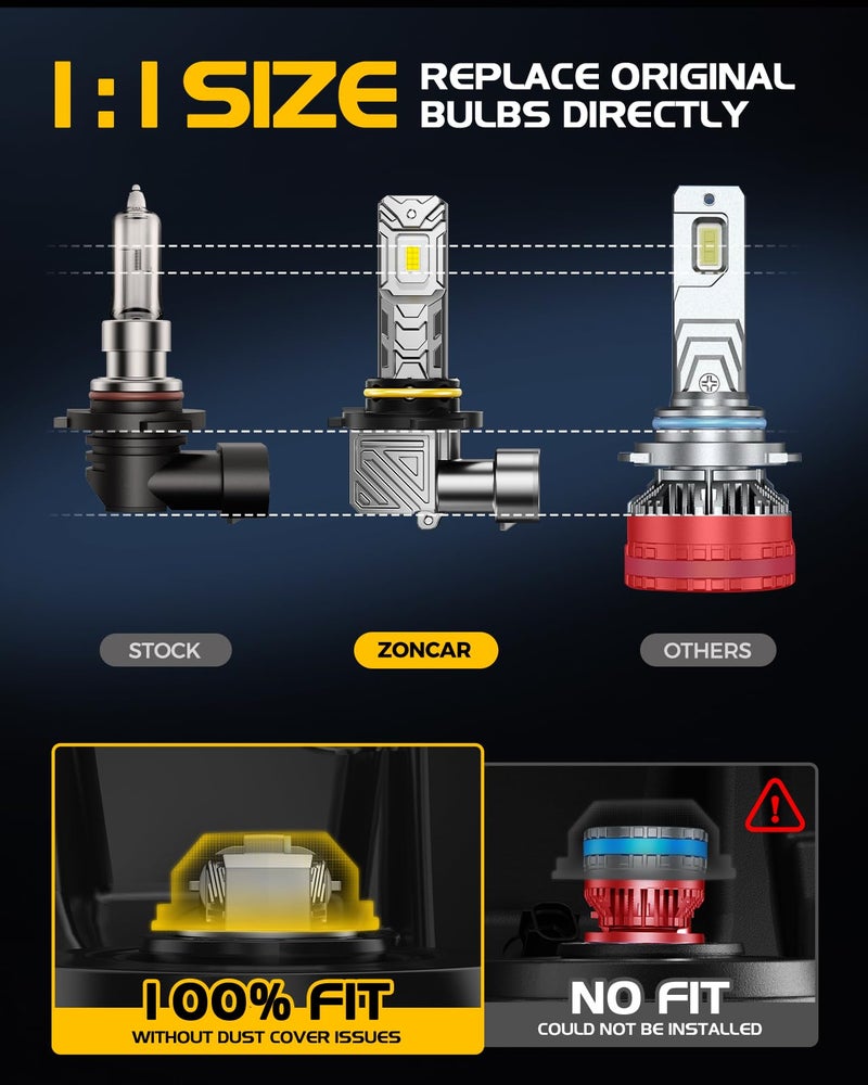 ZonCar 9005 9006 Fog Light Bulbs Combo, 10X Brighter 120000LM 6500K White HB3 HB4 Driving Light Bulbs, 1:1 Size Plug N Play, 60,000h Long Lifespan, Cornering Side Marker Light Assemblies, Box of 4 - Image 3
