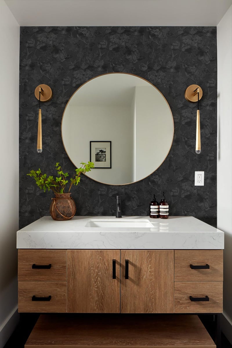 lenify Black Peel and Stick Wallpaper Black Floral Wallpaper 15.7inch x 118.1inch Vintage Embossed Textured Contact Paper Embossed Self Adhesive Wall Paper for Cabinets Pure Flower Removable Vinyl - Image 4
