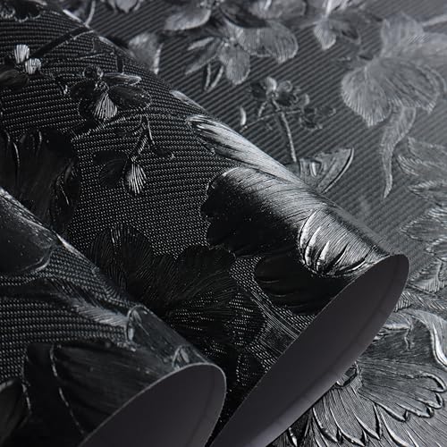 lenify Black Peel and Stick Wallpaper Black Floral Wallpaper 15.7inch x 118.1inch Vintage Embossed Textured Contact Paper Embossed Self Adhesive Wall Paper for Cabinets Pure Flower Removable Vinyl - Image 5