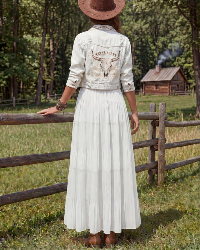 Yewanka Women's Chiffon Pleated Maxi Skirt Elastic High Waisted Boho A-Line Fall Flowy White Long Skirts with Lining - Image 5