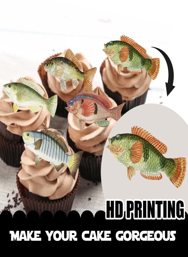 LETLIMIT 18pcs Glitter Fish Dessert Cupcake Topper Go Fishing Theme Decorations Baby Shower Boys Girls Happy Birthday Party Decor Supplies - Image 3