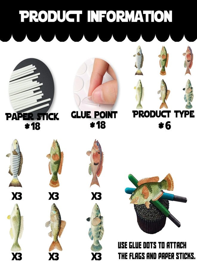 LETLIMIT 18pcs Glitter Fish Dessert Cupcake Topper Go Fishing Theme Decorations Baby Shower Boys Girls Happy Birthday Party Decor Supplies - Image 4
