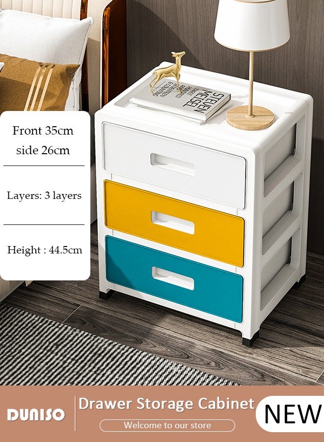 DUNISO 3 Layers Drawer Storage Cabinet Drawer Plastic Containers Box with Wheels 35CM Wide Slit Cabinet Drawer Unit Multipurpose Drawer Storage Organizer for Kitchen Bedroom Bathroom and Living Room - Image 1