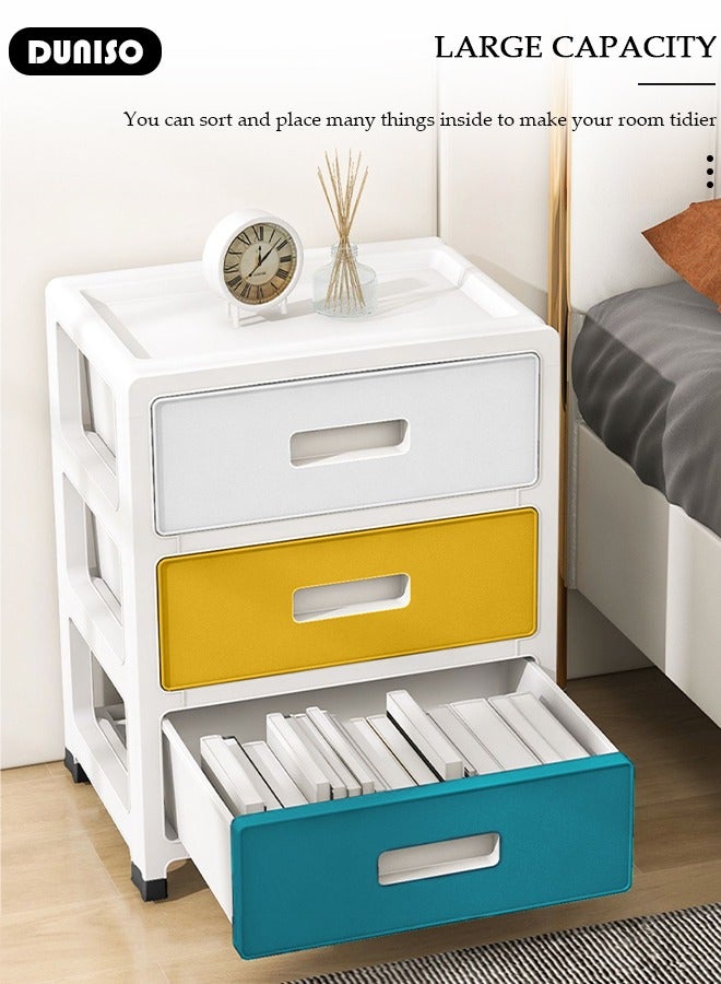 DUNISO 3 Layers Drawer Storage Cabinet Drawer Plastic Containers Box with Wheels 35CM Wide Slit Cabinet Drawer Unit Multipurpose Drawer Storage Organizer for Kitchen Bedroom Bathroom and Living Room - Image 3