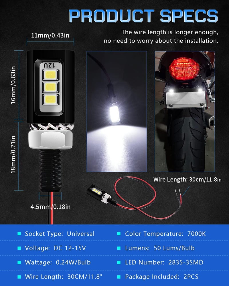 Alopee 2PCS White LED License Plate Light Assembly - Image 2
