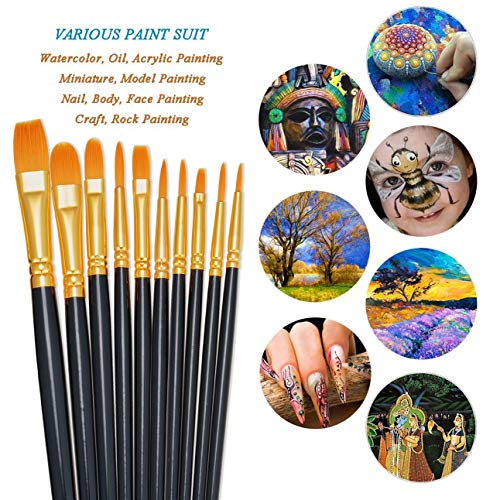 BOSOBO Paint Brushes Set, 4 Pack 40 Pcs Round Pointed Tip Paintbrushes Nylon Hair Artist Acrylic Paint Brushes for Acrylic Oil Watercolor, Face Nail Art, Miniature Detailing & Rock Painting, Black - Image 3