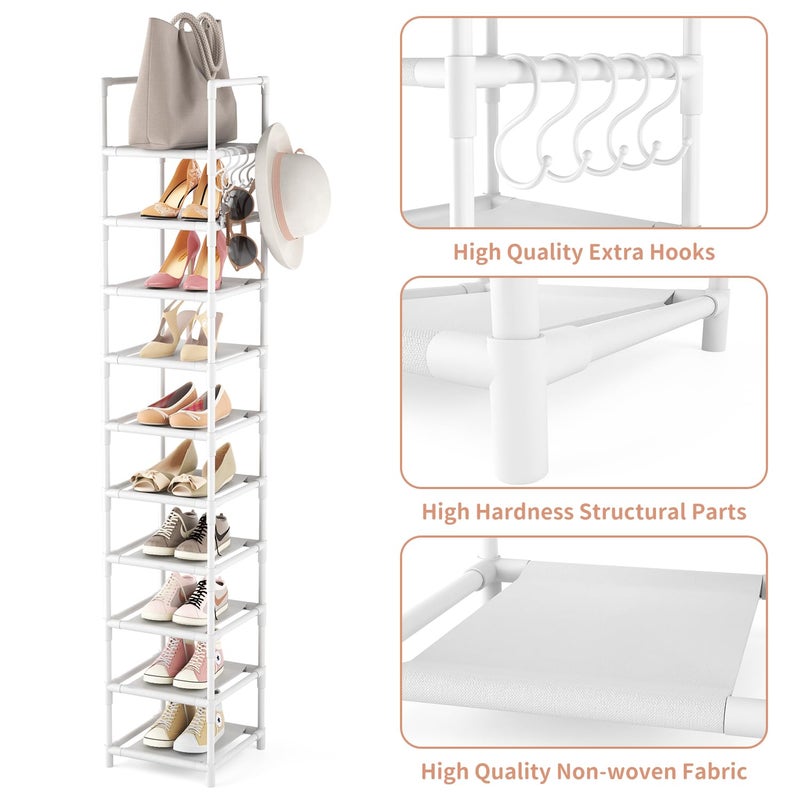 LANTEFUL Tall Narrow Shoe Rack 10-Tier Skinny Shoe Shelf Storage for 10-15 Pairs Shoes and Boots, Space Saving Corner Shoe Rack Organizer for Closet, Entryway, Garage, Living Room,White - Image 4
