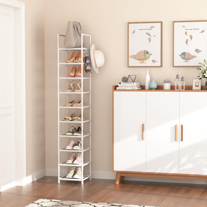 LANTEFUL Tall Narrow Shoe Rack 10-Tier Skinny Shoe Shelf Storage for 10-15 Pairs Shoes and Boots, Space Saving Corner Shoe Rack Organizer for Closet, Entryway, Garage, Living Room,White - Image 2