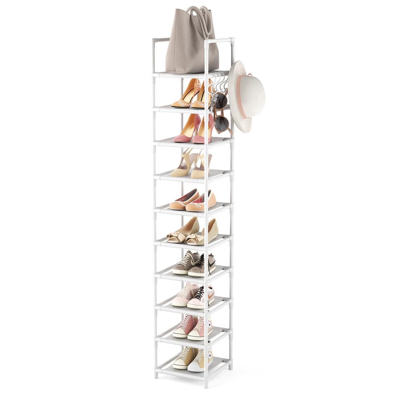 LANTEFUL Tall Narrow Shoe Rack 10-Tier Skinny Shoe Shelf Storage for 10-15 Pairs Shoes and Boots, Space Saving Corner Shoe Rack Organizer for Closet, Entryway, Garage, Living Room,White - Image 1