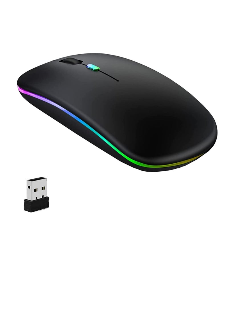 ماوس بلوتوث لاسلكي قابل لإعادة الشحن مع إضاءة RGB، عمر طويل ومسافة نقل USB ثابتة تصل إلى 10 أمتار - أسود