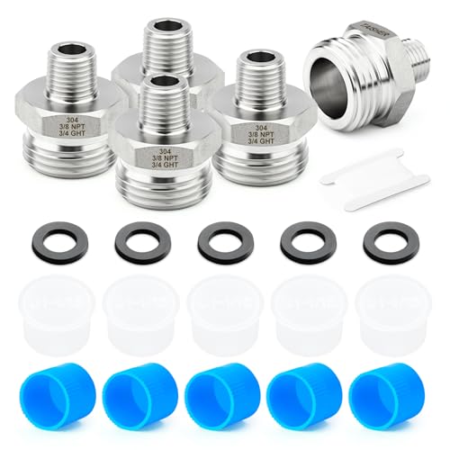 TAISHER 5PCS 304 Stainless Steel Garden Hose Adapter 34 GHT Male x 38 NPT Male Garden Hose Connector with Washers - Image 1