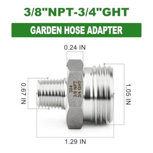 TAISHER 5PCS 304 Stainless Steel Garden Hose Adapter 34 GHT Male x 38 NPT Male Garden Hose Connector with Washers - Image 3